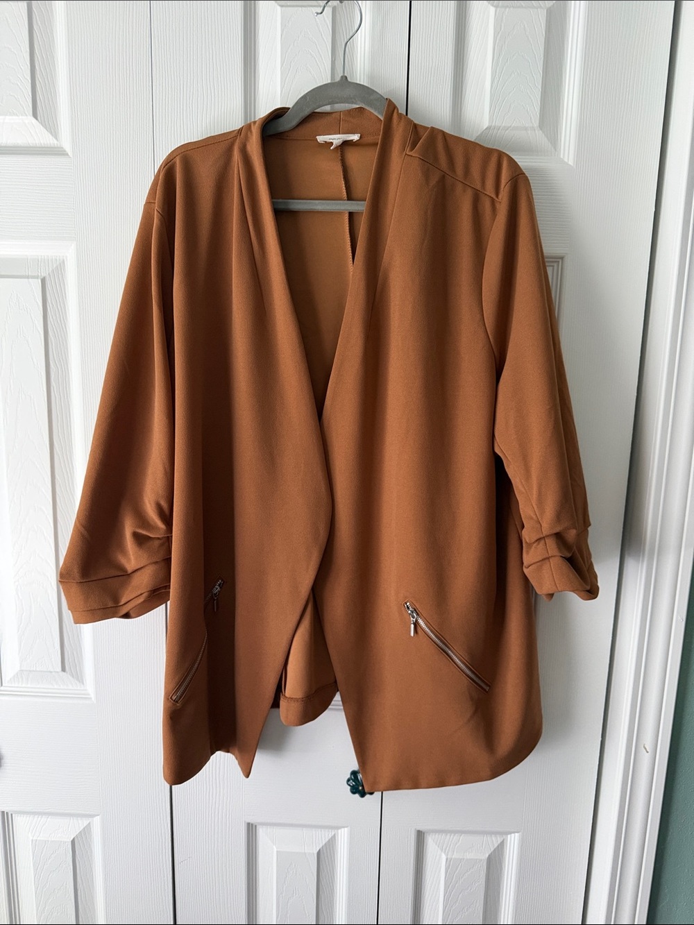 Womens Open-Front Rust Brown Lightweight blazer
